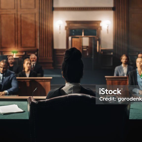 istockphoto-1346156630-1024x1024 Court of Law Trial: Female Judge and and Jury Sit, Start of a Civil Case Hearing. Proceedings in Motion to Rule Out a Sentence. Defendant is Not Convicted nor Not Guilty.