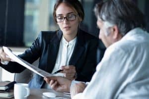 Lawyer talking about record sealing with client